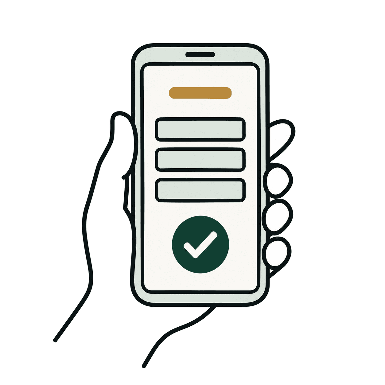 A hand holding a phone showing a completed form